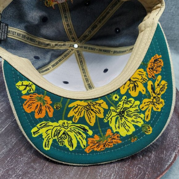 Chicago Bulls  Melonwear  BMO Floral Embroidered Denim Snapback Cap With Tan Bri - Picture 9 of 11
